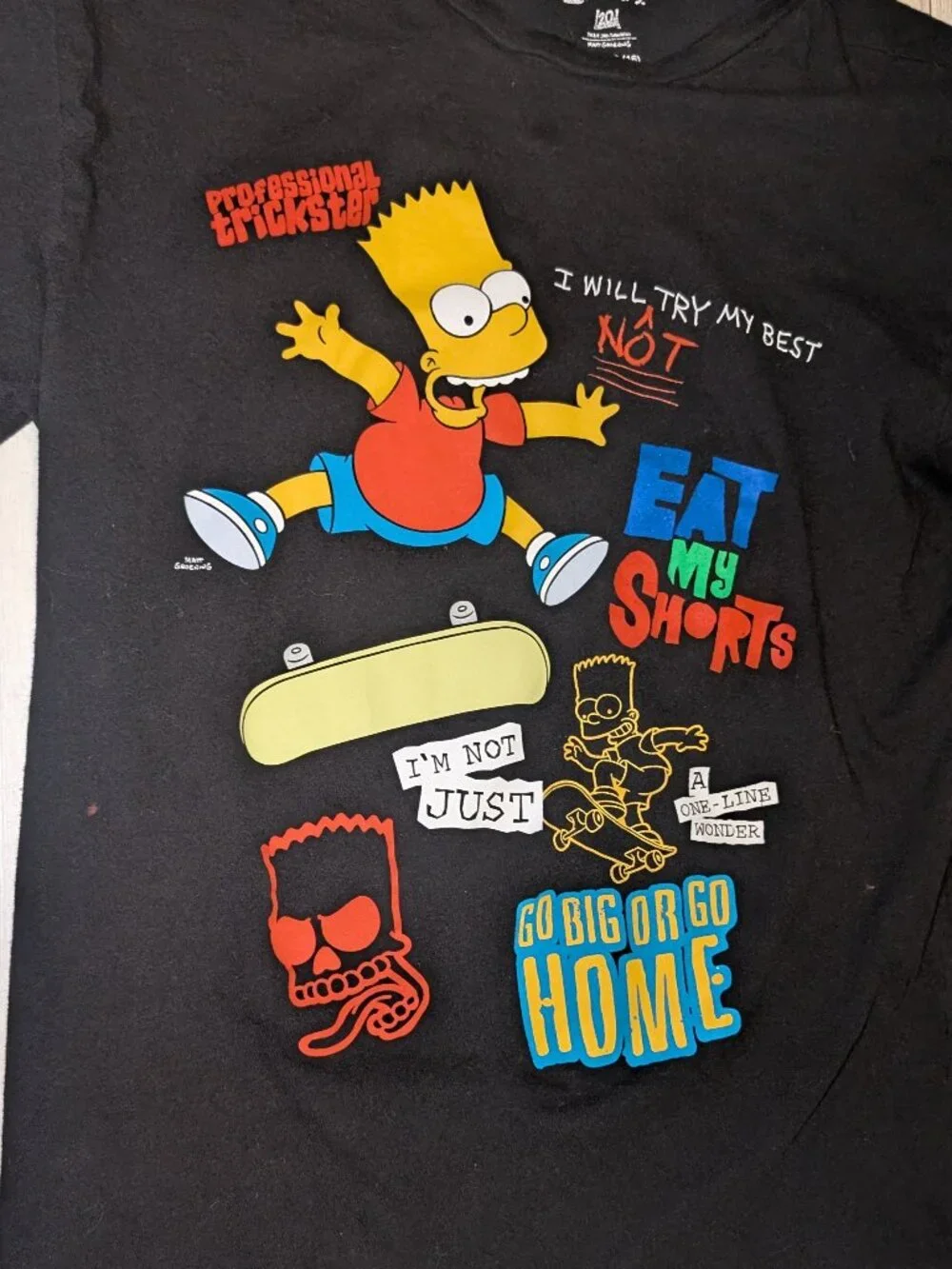 The Simpsons BART SIMPSON Funny Skater Shirt Boys Sz XL 16